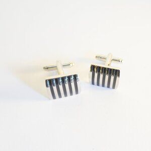 Silver/Black Striped Design Cufflinks